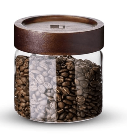 BERGNER Acadia Borosilicate 580ml Glass Jar with Solid Wood Lid, For Storing and Preserving Sugar, Flour, Tea, Coffee, Spices, Candy, Oats | Airtight Multipurpose Glass Container for Kitchen